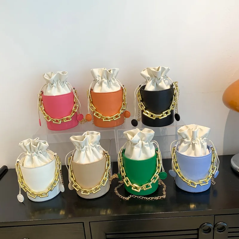

Summer Drawstring Small Bag for Women 2023 Solid Color New Trend Fashion One Shoulder Crossbody Bag Handheld Chain Cylinder Bag