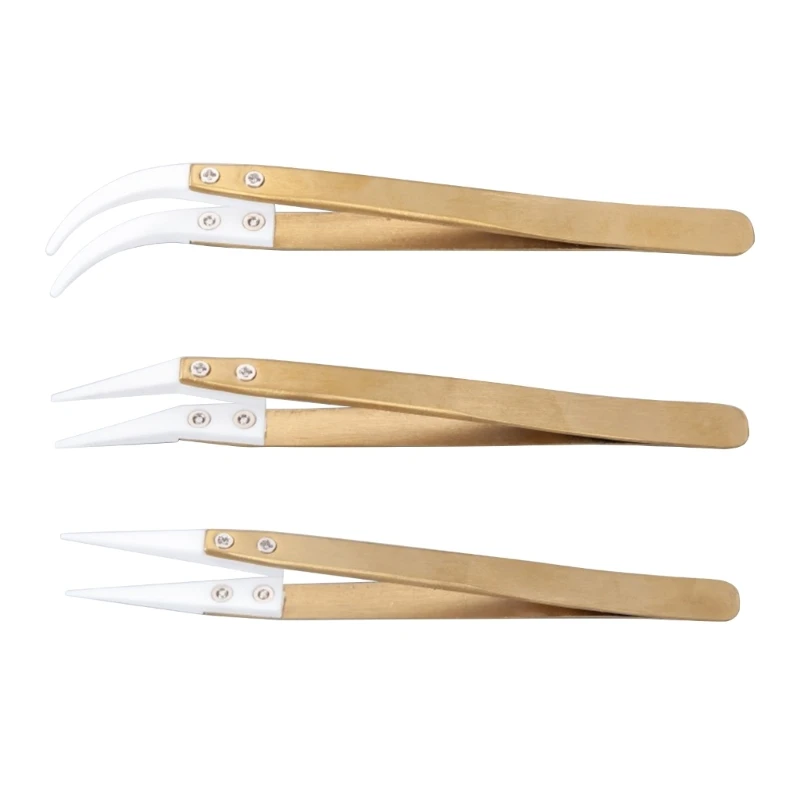 

3Pcs/set Precision Ceramic Reverse Tweezers Anti-Static Straight Curved Tip Drop Shipping