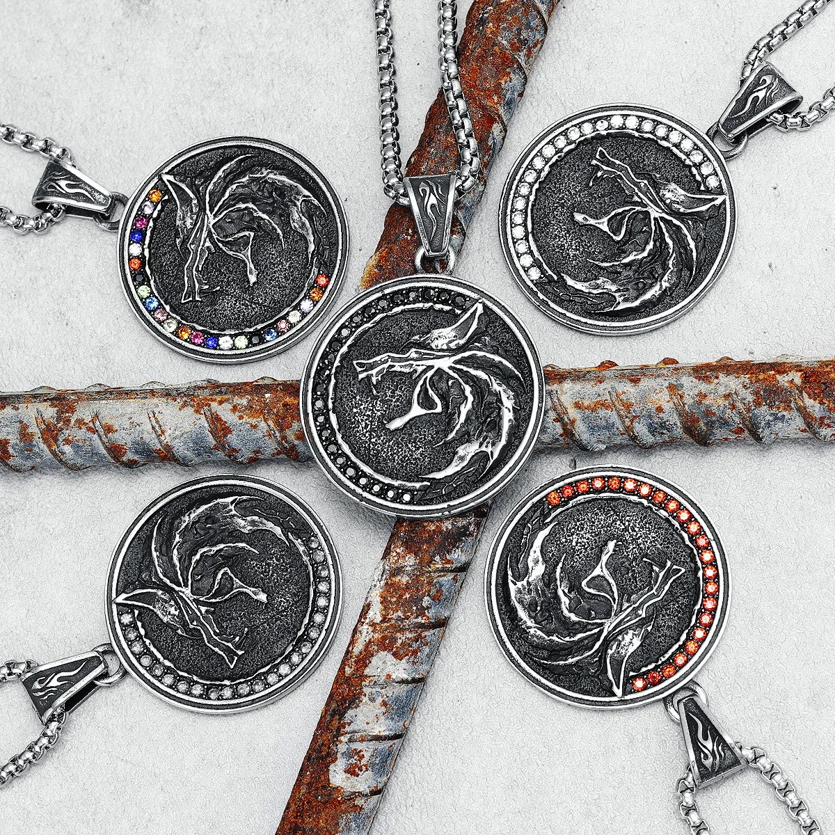 Viking Wolf Men Necklaces 316L Stainless Steel Nordic Myth Wild Totem Gem Pendants Chain Rap for Friend Male Jewelry Best Gift