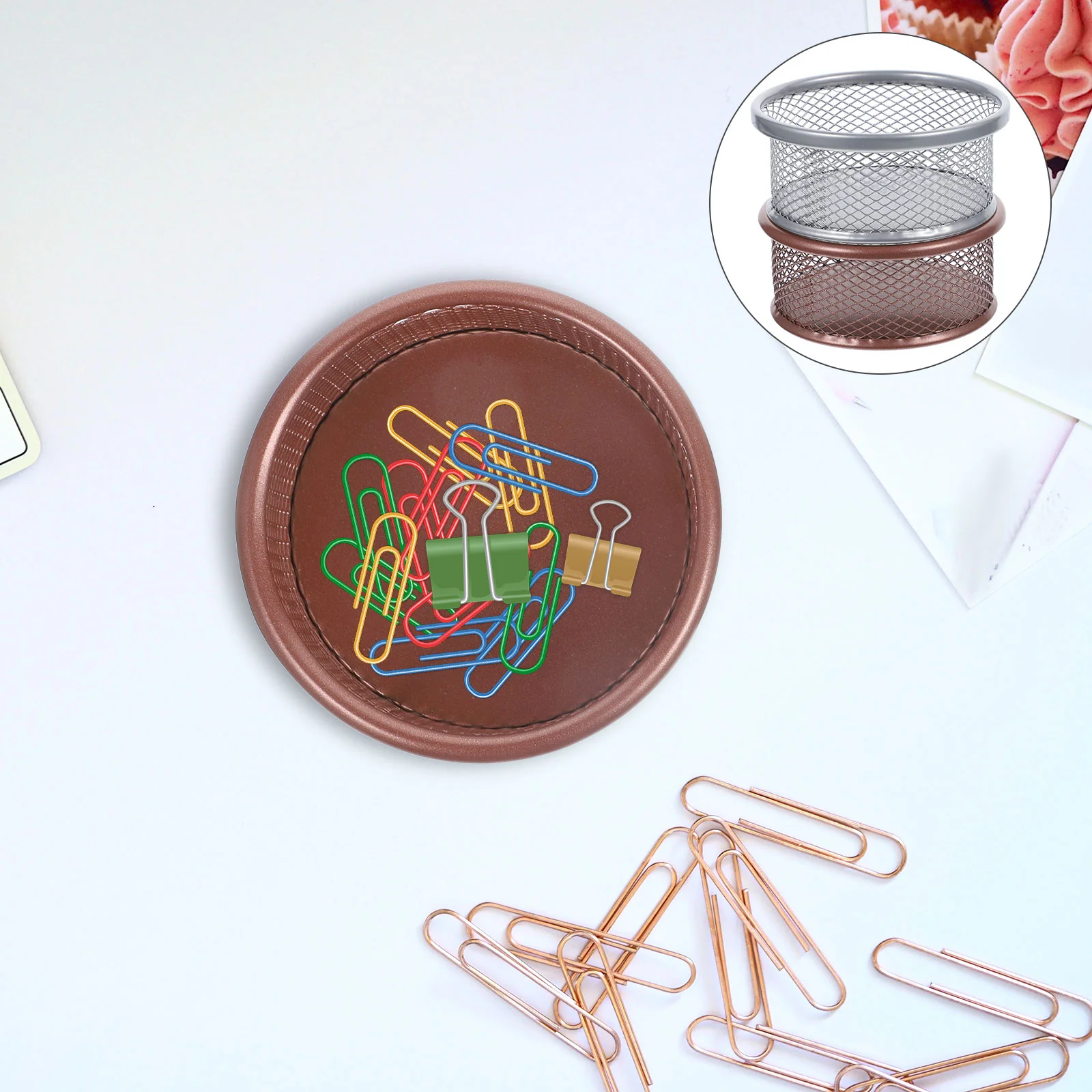 

2 Pcs Metal Container Colorful Paper Clips Sundries Holders Desk Containers School Small Items Office Accessories