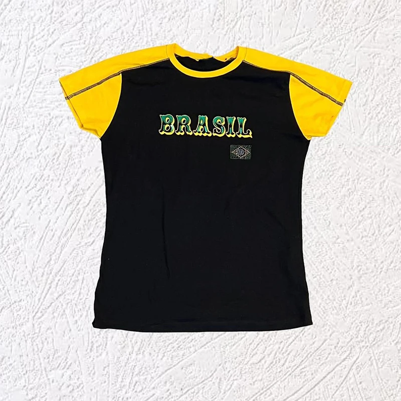 

Gothic Baby Tee Streetwear Women Letter Embroidery Punk Grunge Splicing T-shirt Y2k Clothes Aesthetic Cute E girl Slim Crop Top