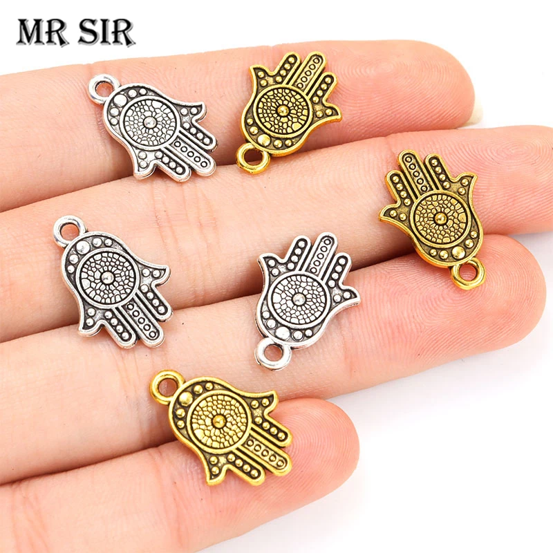 30pcs Hamsa Hand Charms Antique Gold/Silver Color Alloy Pendants Lucky Amulet Jewelry Making Necklace Earring Findings Wholesale