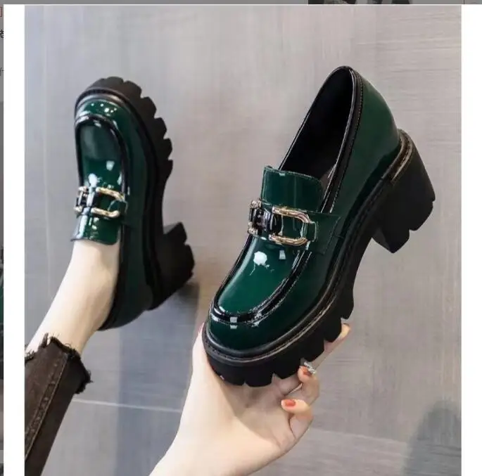 New Women Cute high heels Stylish Round Toe Black Pu Leather Square Heel Pumps Lady Casual Black Comfort Summer Heel Shoes