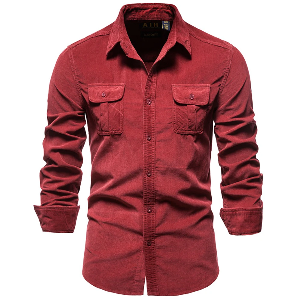 Corduroy Shirts For Man Slim Fit Streetwear Japanese and Korean Style Casual Fashion Mens Shirt Long Sleeve Business Top Shirts
