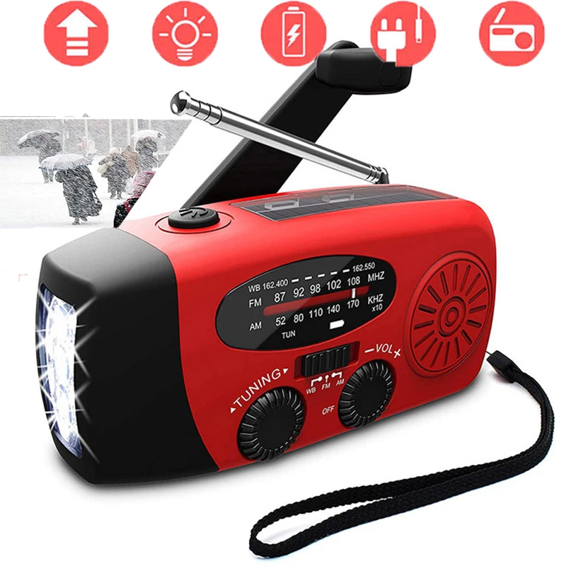 

Hand Radio Solar Crank Dynamo Powered AM/FM/NOAA Weather Radio Use Emergency LED Flashlight With 1000mAh Power Bank USB Charger