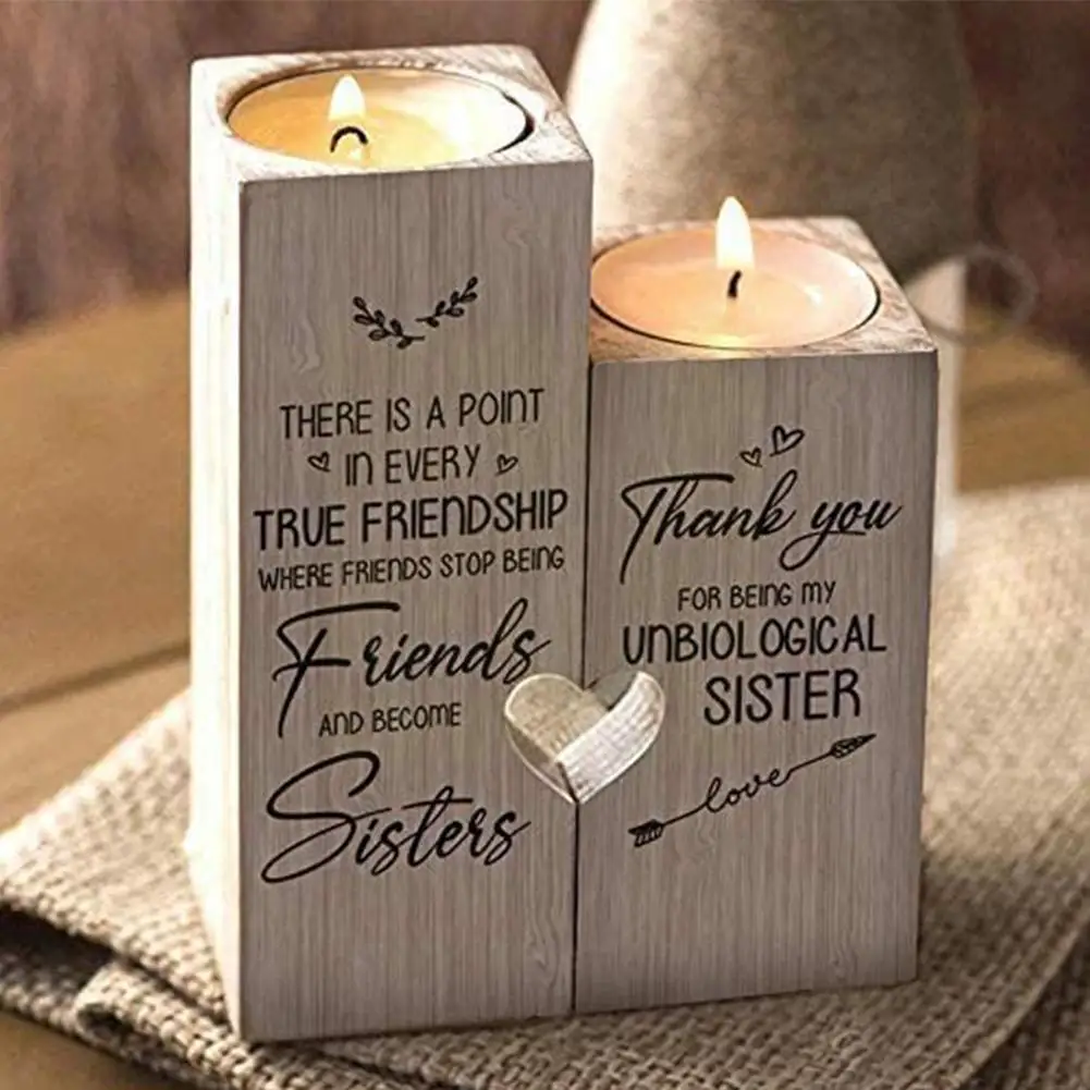 

Personalized Heart-shaped Craft Wooden Candlestick Custom Holders For Wife Husband Anniversary Birthday Gift Home Decoratio P1a1