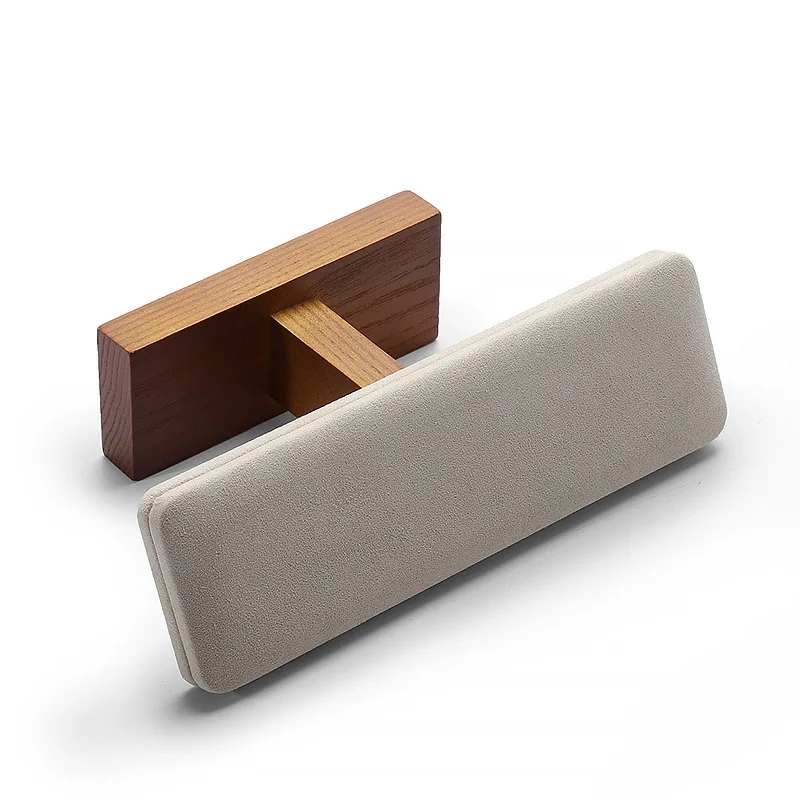 T Shaped Solid Wood Watch Display Stand with Microfiber Jewelry Organizer Rack Bracelet Storage Holder