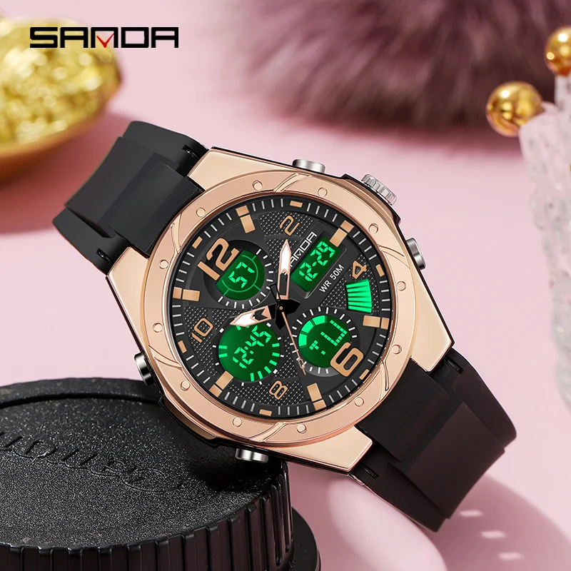 

SANDA 2022 Fashion Digital Watch for Women Leisure Wristwatches 2Time Chrono Dual Display Waterproof Sports Quartz Watches