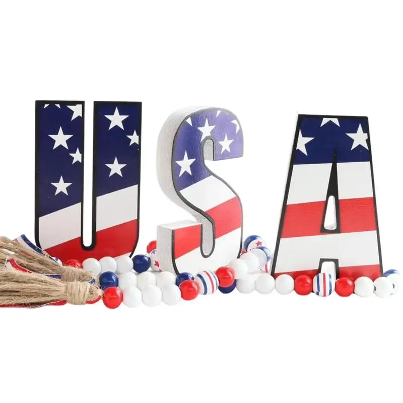 

4th Of July Decorations Wooden America Patriotic Letter Sign Desktop Decor Decorative Durable Wooden Sign For Parties Festival