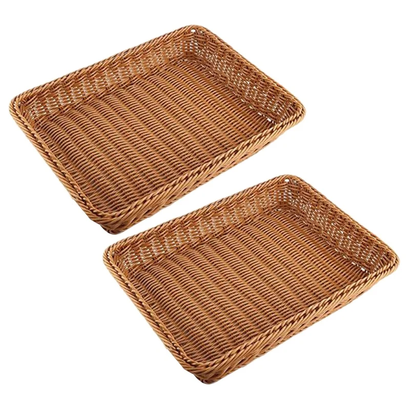 

2X Wicker Storage Basket, Bread Basket Bread Shop Supermarket Display Basket Brown