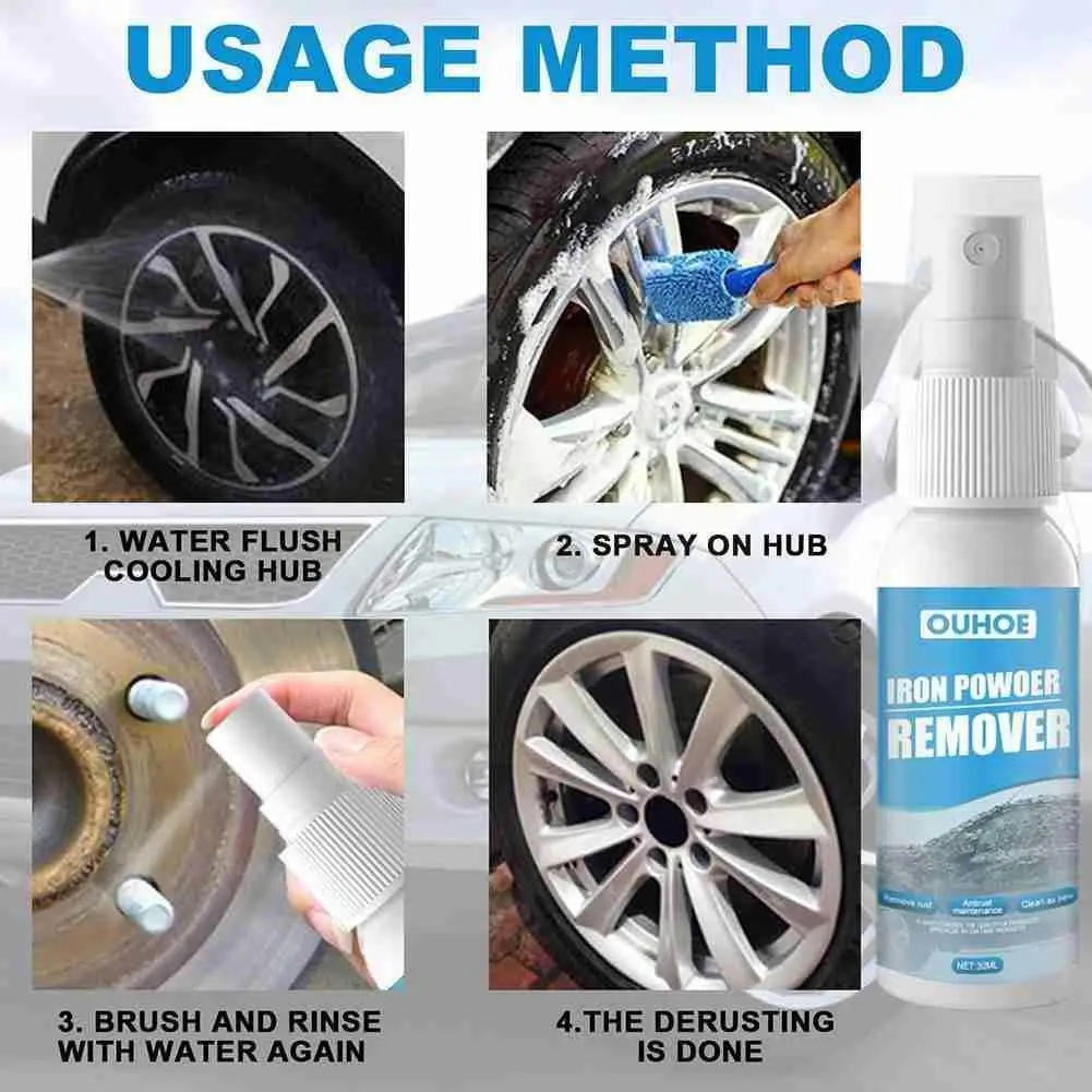 

30ml Car Rust Remover Spray Auto Maintenance Iron Powder Tyres Agent Wheel Car Cleaner Accessories Remover Anti-rust L3w4
