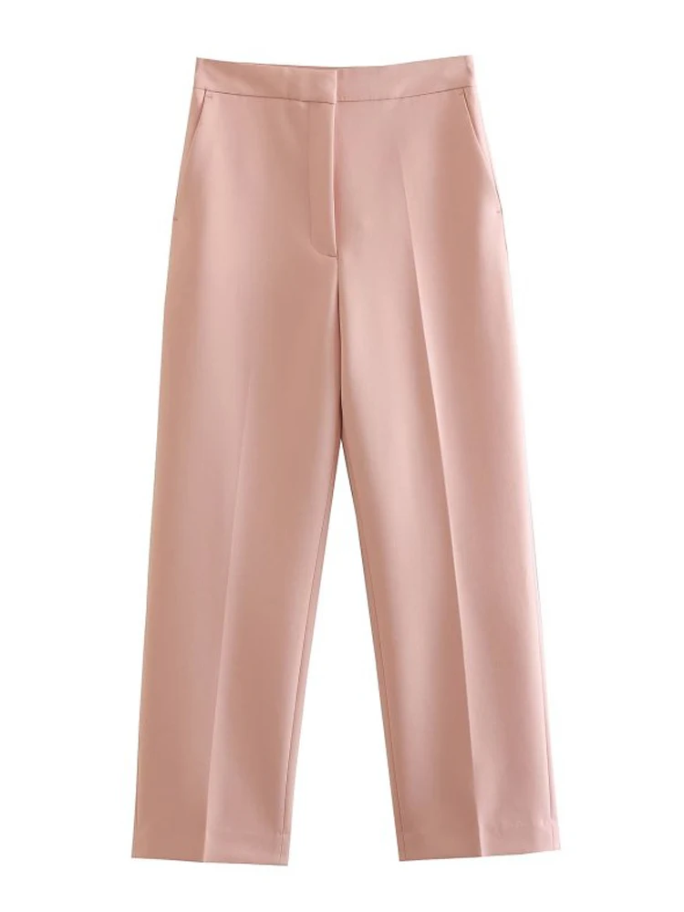 

2022 Autumn Women Solid Straight Pants Casual High waist Zipper Ankle-Length Pants Female Elegant OL Trousers Clothing