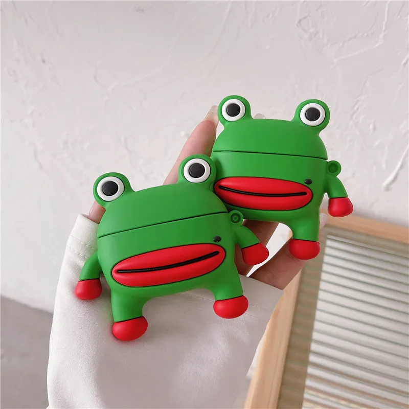 

Cute Green 3D Frog Soft Silicone Earphones Case for Apple AirPods Air Pods 1 Pro 2 3 Protective Cover Box Protective Accessories