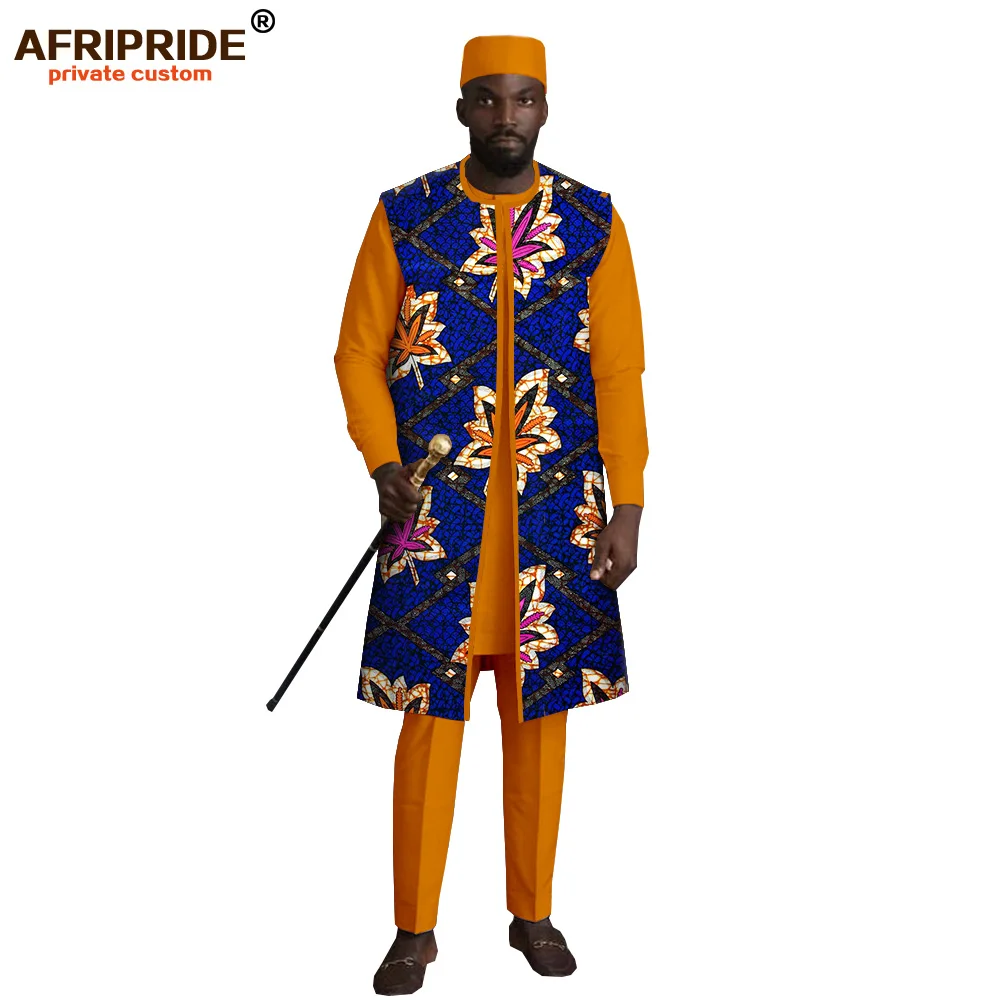 الأفريقية الرجال الملابس 4 قطعة رياضية طباعة معاطف Dashiki القمصان أنقرة السراويل قبعة التقليد وتتسابق afriقبضة A2016004