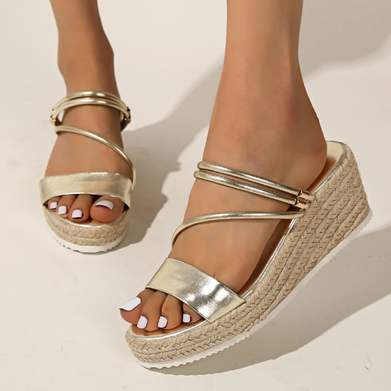 

Shoes for Women 2023 High Quality Open Toe Women's Slippers Summer Solid Color Wedge Shoes Female Casual Beach Platform Slippers