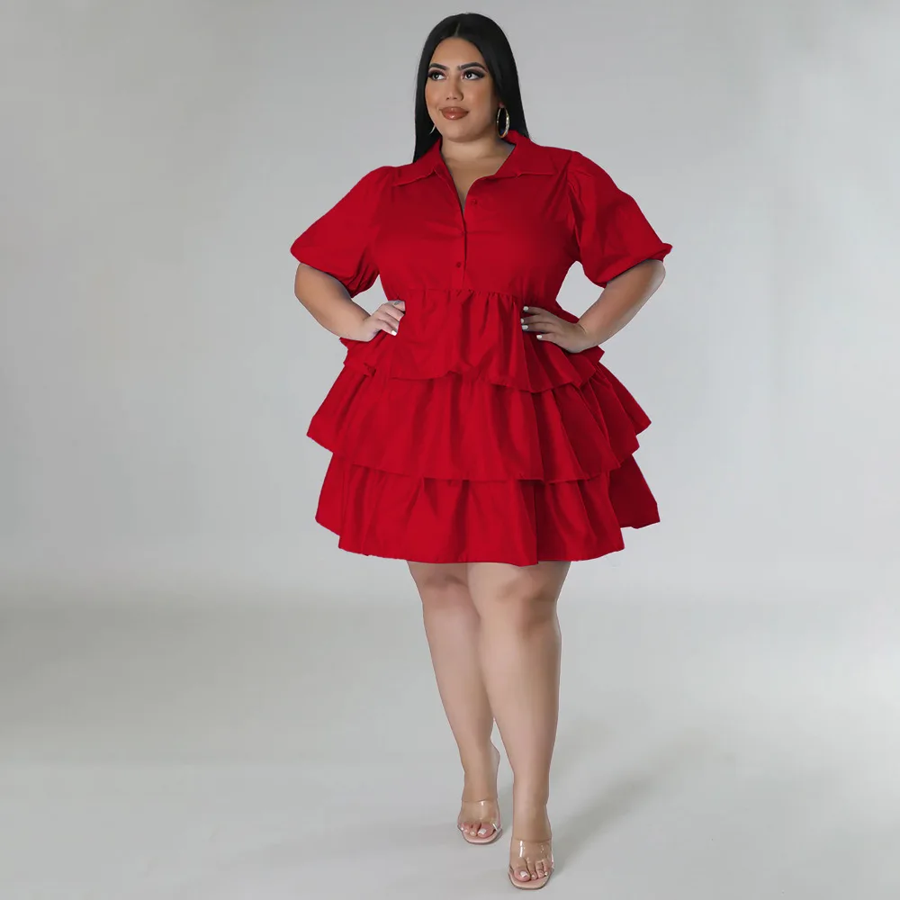 Plus Size Elegant Mini New In Dress Women Ruffle Solid Club Outfit Casual Luxury Gown 2023 Summer Trendy Evening Party Dress
