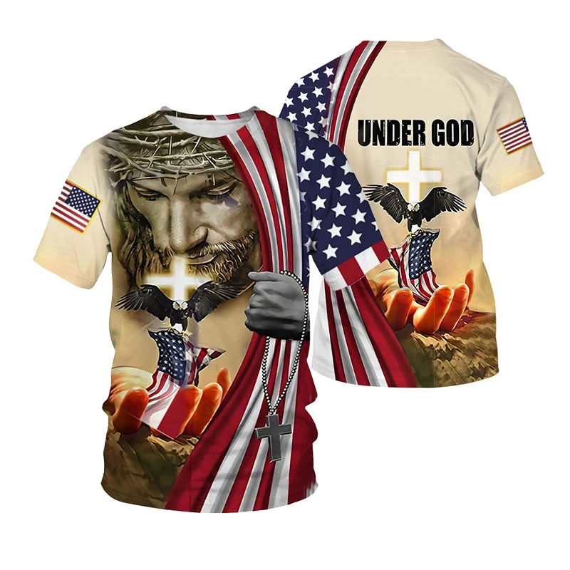 

Футболка мужская с принтом Иисуса и флага, модная повседневная Уличная рубашка в стиле хип-хоп, большие размеры 6XL, в стиле Харадзюку, лето
