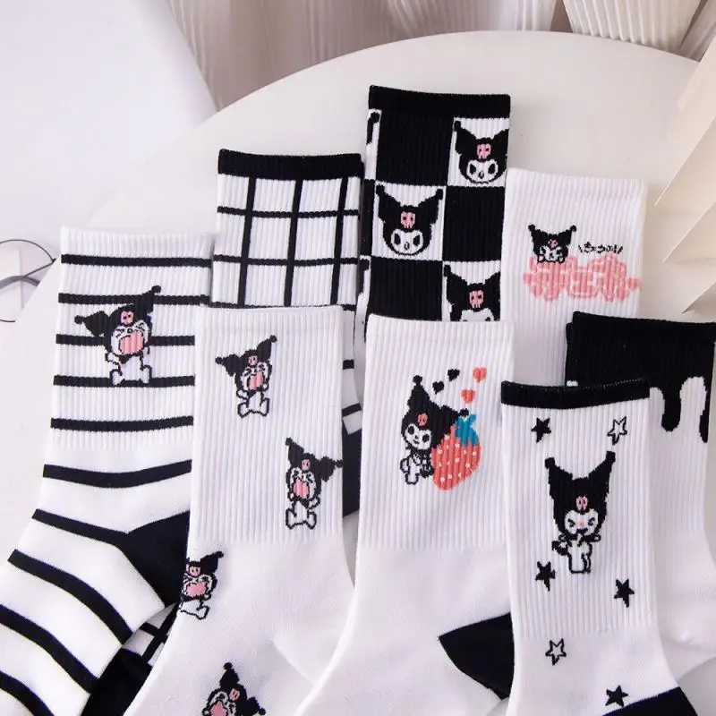 

Sanrio Kuromi Autumn Trendy Ins Medium Tube Socks Cartoon Student White Cute All Match Cotton Socks Kawaii Anime Toy Girls Gifts