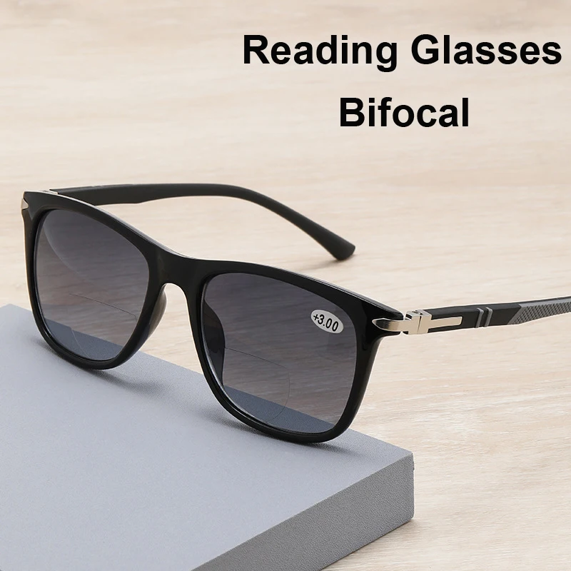

Unisex Women Men Bifocal Sun Reading Glasses UV Shade Sunglasses Vintage Square Frame Presbyopic Eyeglasses with Diopter Eyewear