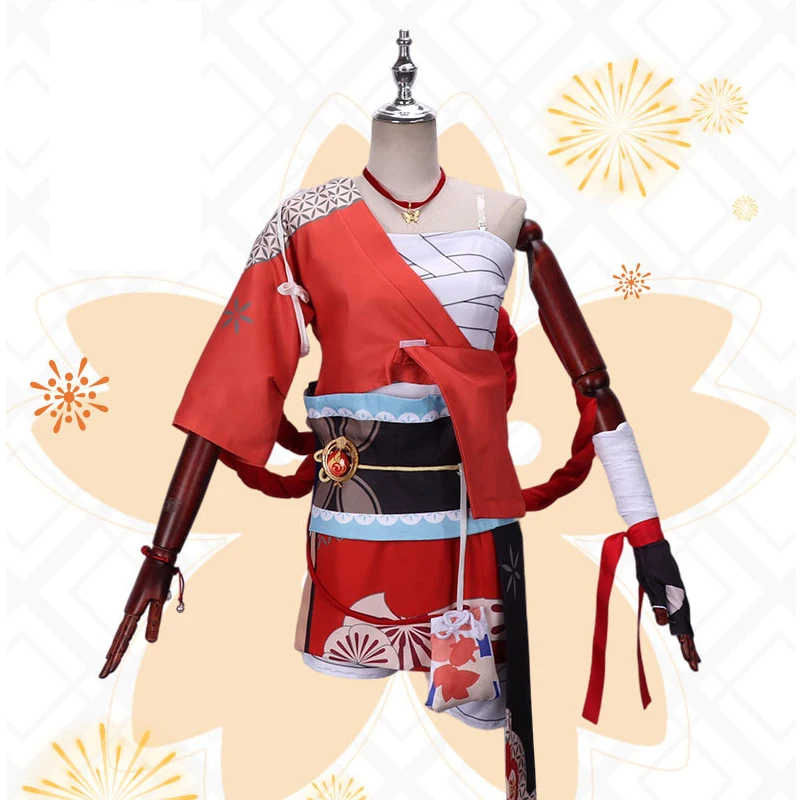 

Genshin Impact Cospaly Yoimiya Laurel Flame Dance Naganohara Fireworks Store Manager Female Suit Sexy Costume for Halloween