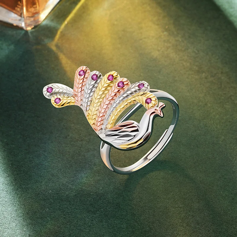 

S925 Sterling Silver Plating Color Gold Phoenix Ring for Women Graceful and Fashionable Index Finger Color Silver Women's Ring 2