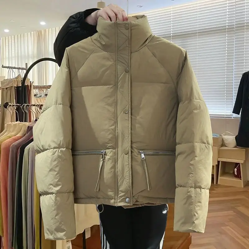 Women Thickening Down Jacket Casual Stand Collar Short Outwear Autumn Coat Female New 2023 Fashion White Duck Down Buttons M51