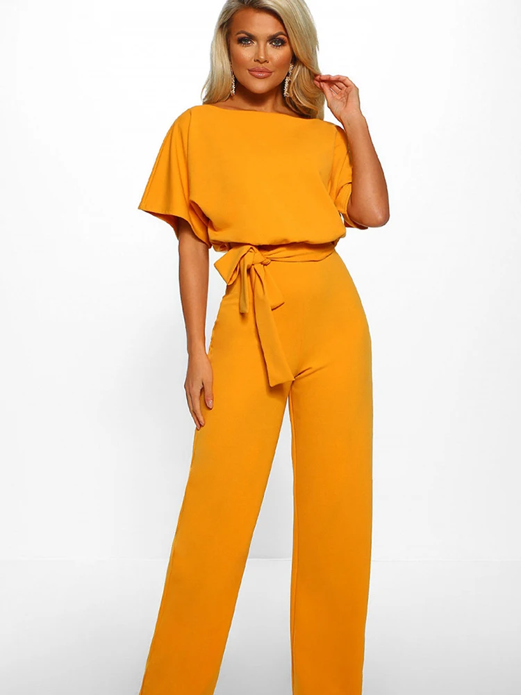 New Club Wear Wide Leg Buttons Loose Short Sleeve Bodysuit Long Jumpsuit Women Elegant Jumpsuit Ladies Fashion Casual 2023