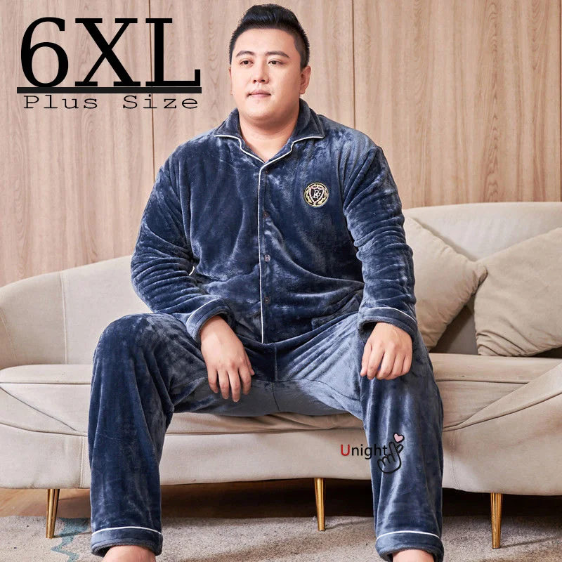 

5XL 6XL Warm Men Winter Fleece Pajamas Man Tick Flannel Sleepwear Pajama Set Velvet Nitwear ome Clots Pyjama Pijama