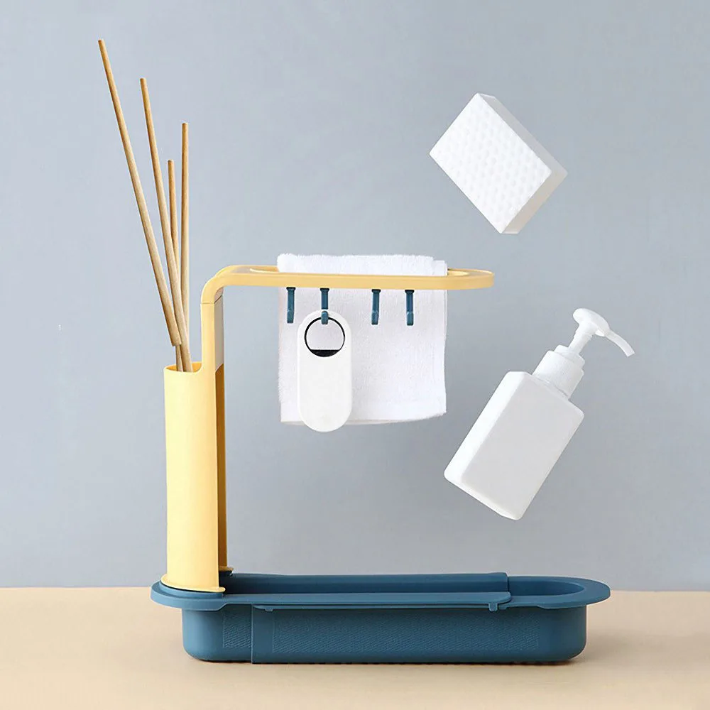 

Retractable Sink Drain Rack Spoonge Storage Holder Faucet Shelf Kitchen Storage Rack Hook Chopsticks Sponge Holder Organization