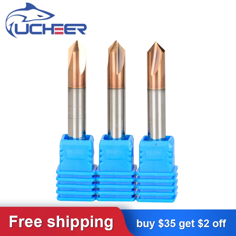 

UCHEER 1PC Solid Carbide 3 Flute 60Degree Chamfer End Mill HRC45 Tungsten Steel Router Bits CNC Milling Cutter