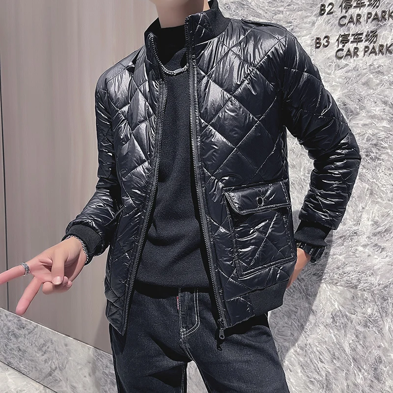 Autumn Winter Argyle Parka Coat Men Fashion Casual Jacket Stand Collar Thick Warm Windbreaker Outwear Parkas Casual Streetwear
