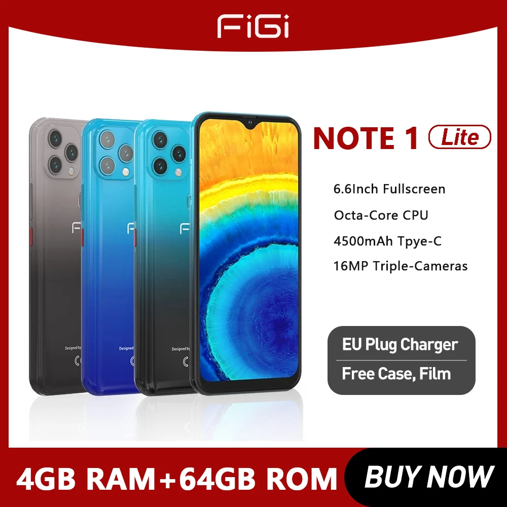 FIGI Note 1 Lite Octa Core 4GB 64GB Mobile Phone Android 11 4G Smartphones 16MP Triple Cameras Cellphones Global Version 4500mAh
