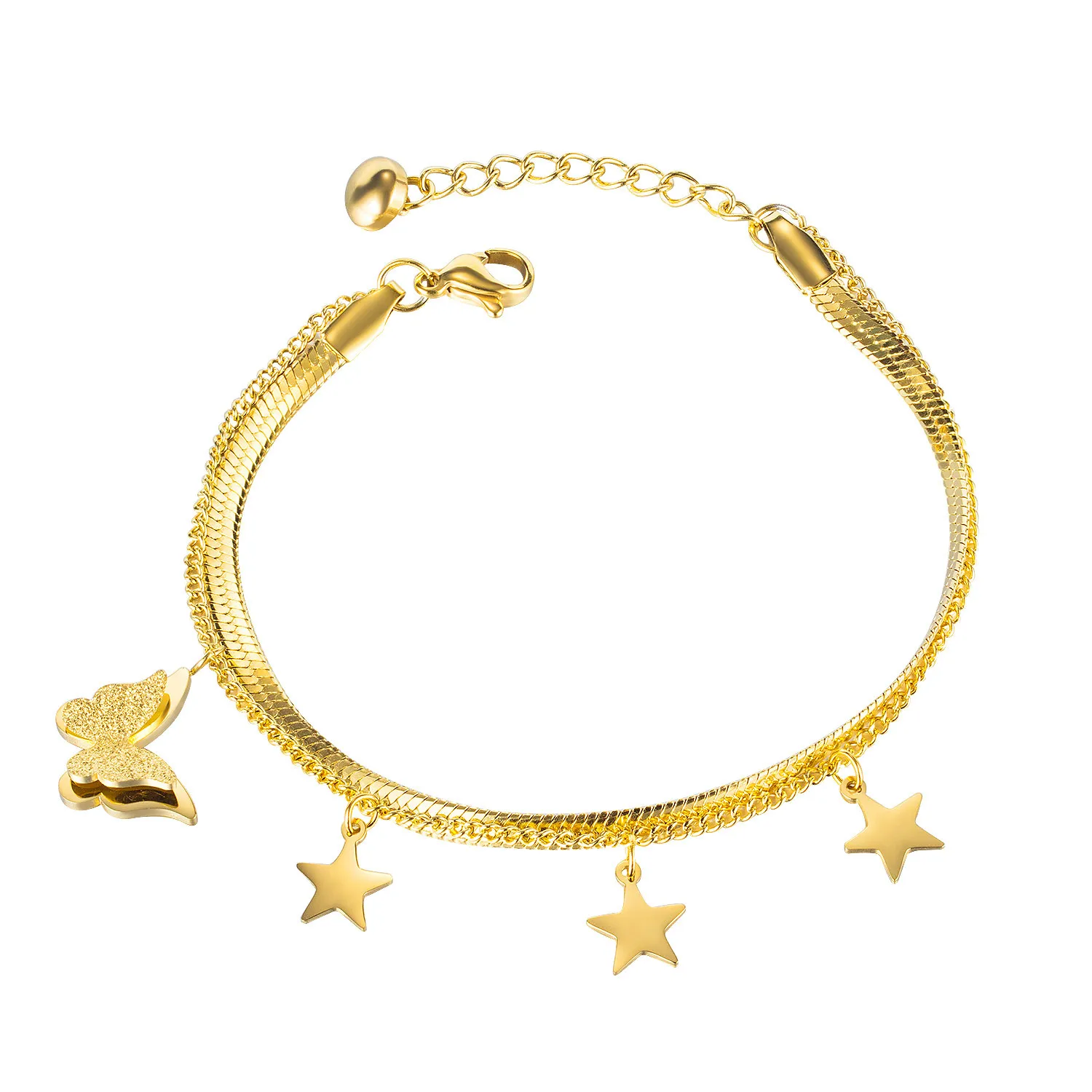 

Personality Design Butterfly Decoration Sen Maiden Five-pointed Star Stainless Steel Double Bracelet
