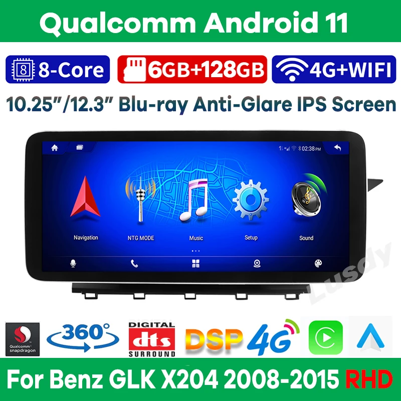 

Qualcomm 6+128G Android 11 Car Multimedia for Mercedes Benz GLK Class X204 RHD 2008-2015 Auto Radio Stereo Video GPS CarPlay 4G