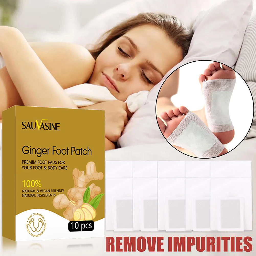 

10PCS Ginger Detox Foot Patches Deep Cleansing Breathable Foot Sticker Anti-Swelling Body Toxin Detoxification Feet Pad Health