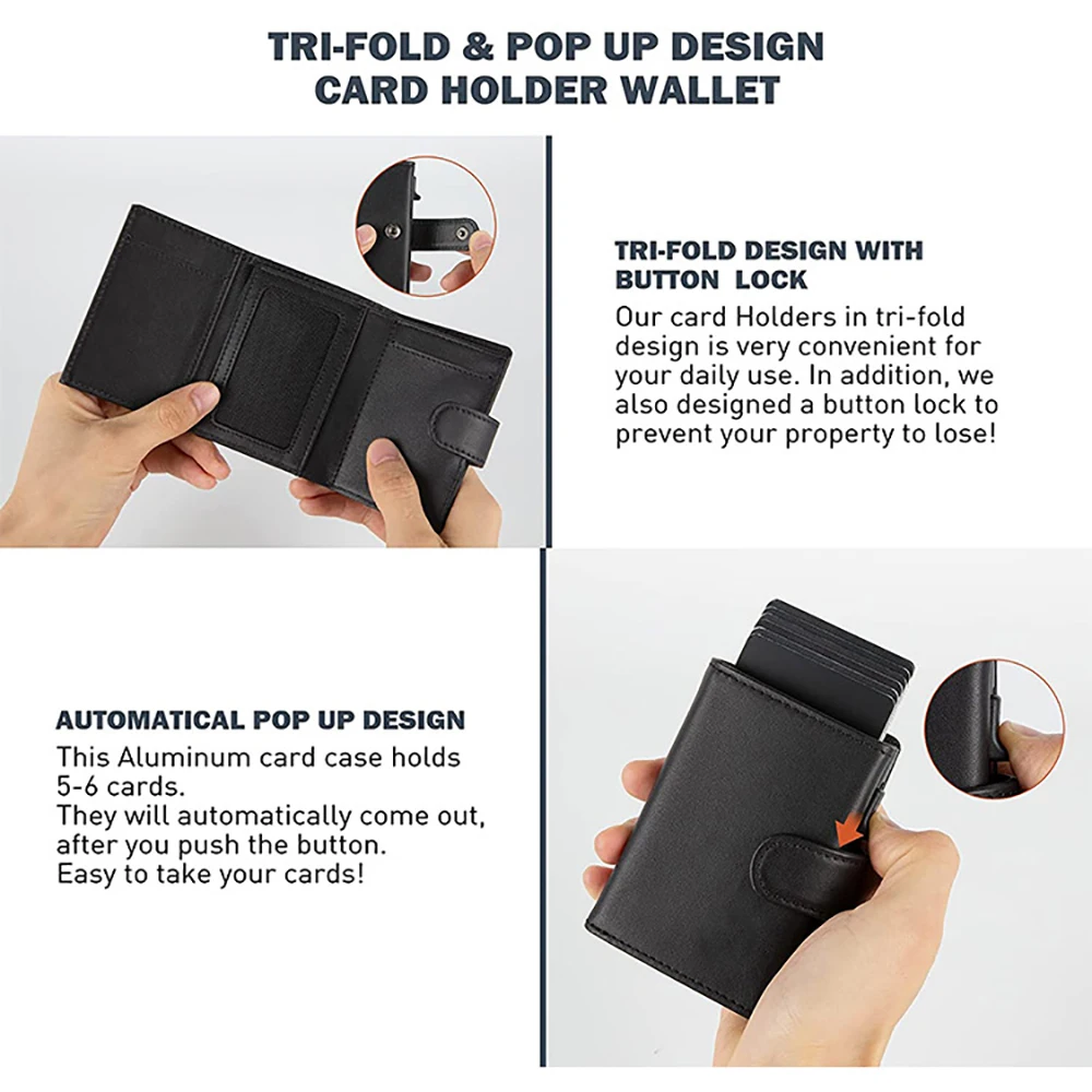 New Men Women Smart Wallet Credit Bank Card Holder Fashion Aluminum Alloy Business Casual Mini Wallet Brand Cow Leather Purses