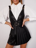 cross wrap buckled pleated overall dress without blouse