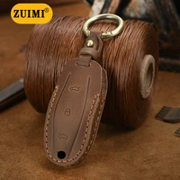 2022 new leather car key case cover for tesla model x s y x 3 buttons fob holder auto accessories key rings keychain man women