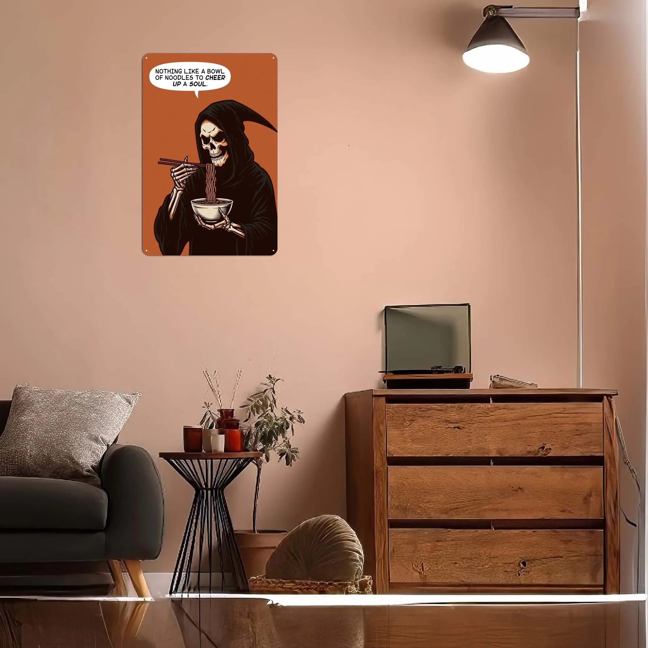 Мрачный Жнец миска лапши комиксы металлический постер украшение комнаты