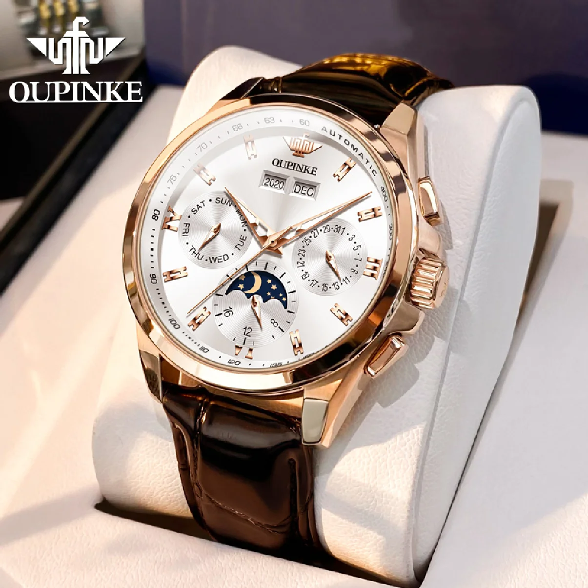 

OUPINKE Luxury Automatic Watch for Men Mechanical Leather Sapphire Mirror Waterproof Watches Top Brand Wristwatch Reloj Hombre