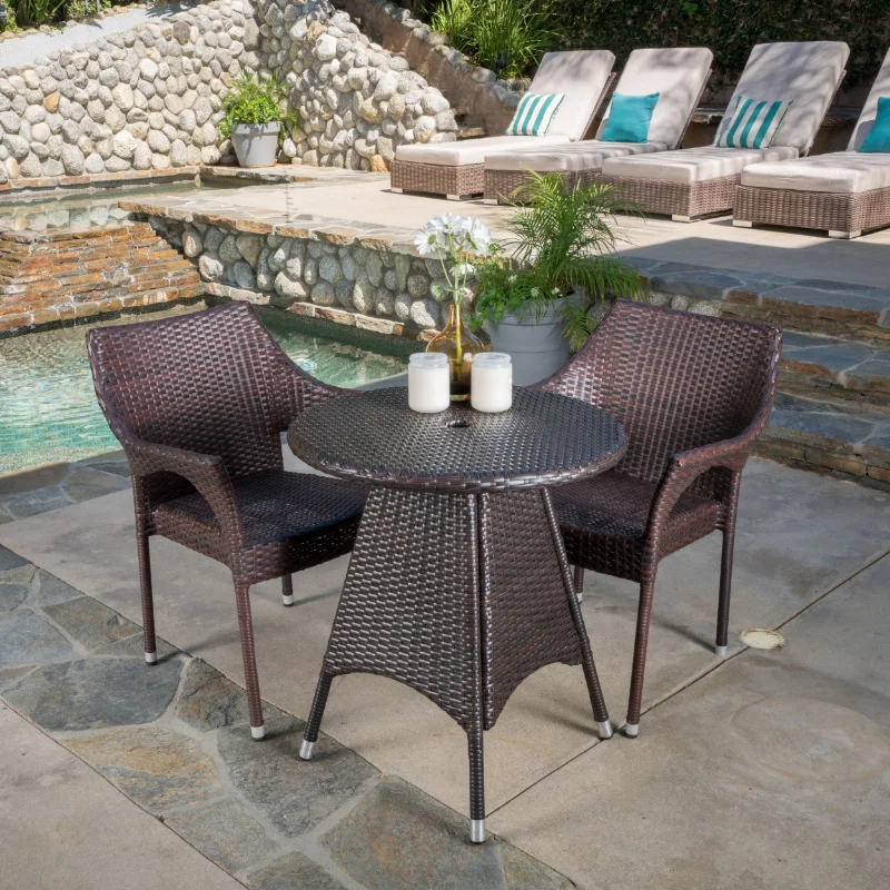 

Reeves 3 Piece Outdoor Wicker Bistro Set, Multibrown