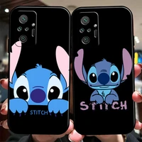 disney cartoon stitch phone case for xiaomi redmi 7 8 7a 8a 9 9i 9at 9t 9a 9c note 7 8 2021 8t 8 pro black liquid silicon