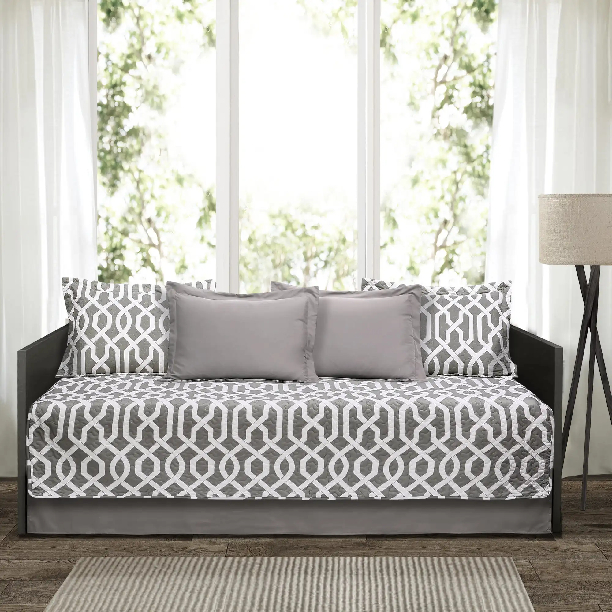 

Lush Decor Edward Trellis Geometric Polyester Daybed, 39"x75", Gray, 6-Pc Set