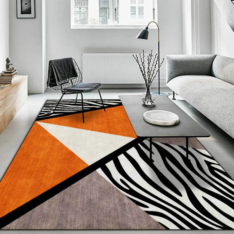 

Black and White Stripes Orange Living Room Bedroom Bedside Modern Nordic Minimalist Geometric Carpet Floor Mats Custom