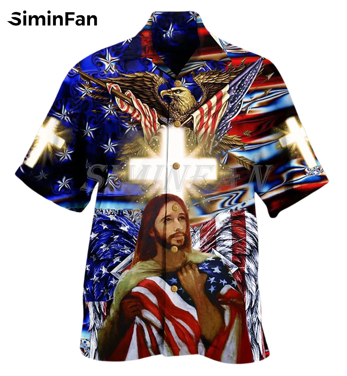 

Eagle Lion Jesus USA 3D Printed Mens Hawaiian Shirt Luxury Camisa Short Sleeve Blouse Summer Casual T-Shirts Unisex Button Top