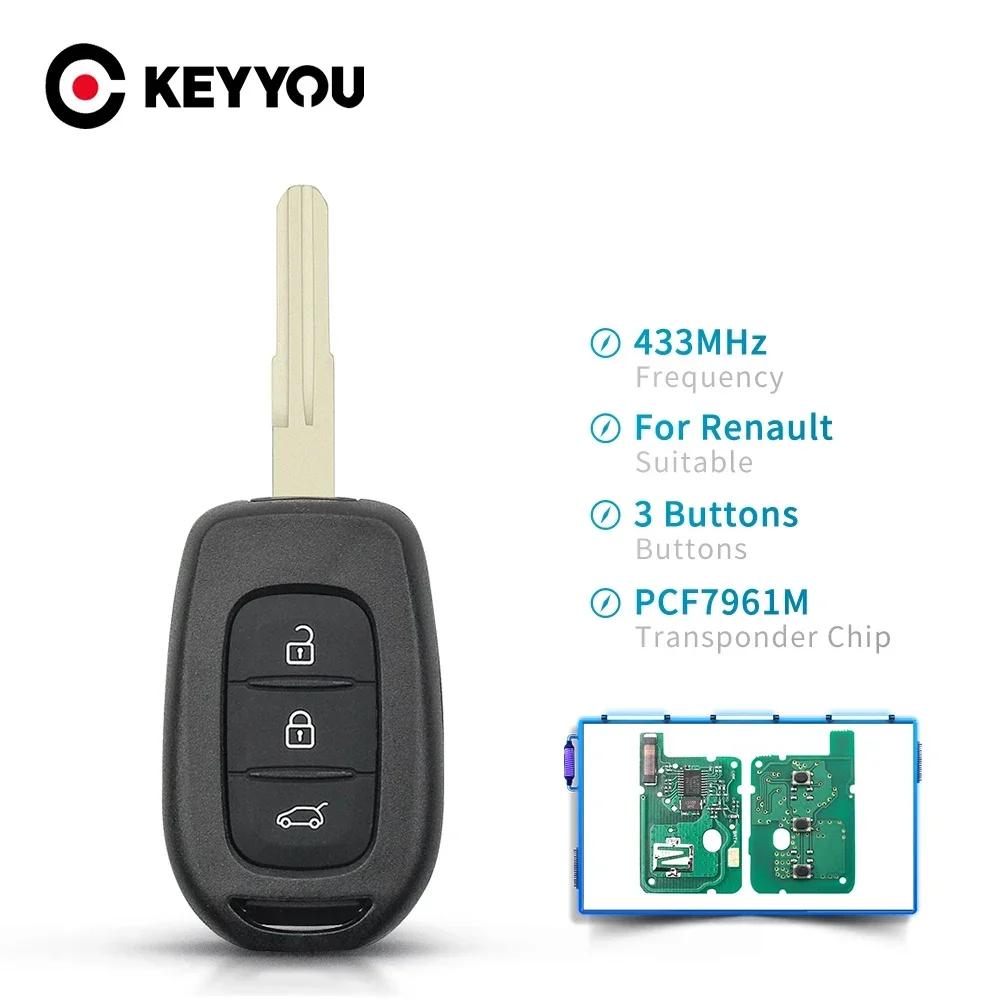 

KEYYOU для Renault Sandero Dacia Logan лодgy Dokker Duster VAC102/HU136TE 433 МГц, чип PCF7961M, дистанционный ключ-брелок от машины 3 кнопки