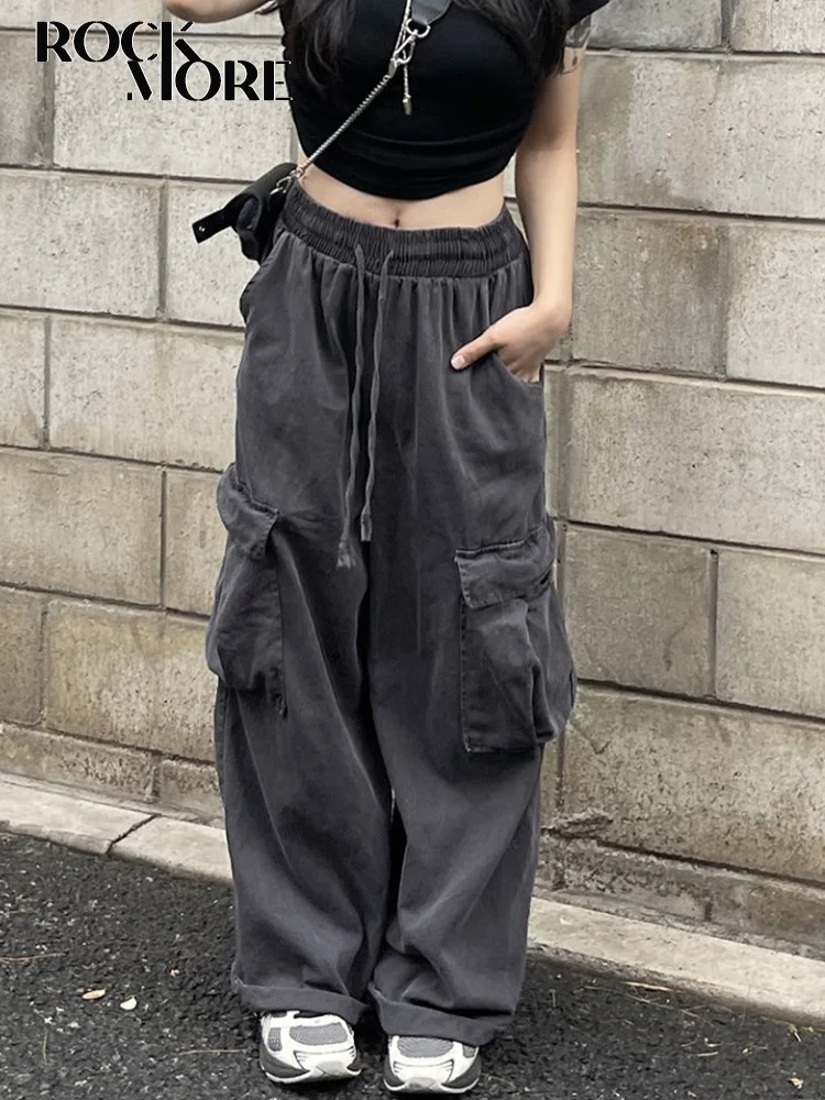 

Rockmore Harajuku брюки карго с большим карманом мешковатые женские джинсы модные свободные широкие джинсовые Y2K уличные серые повседневные брюки