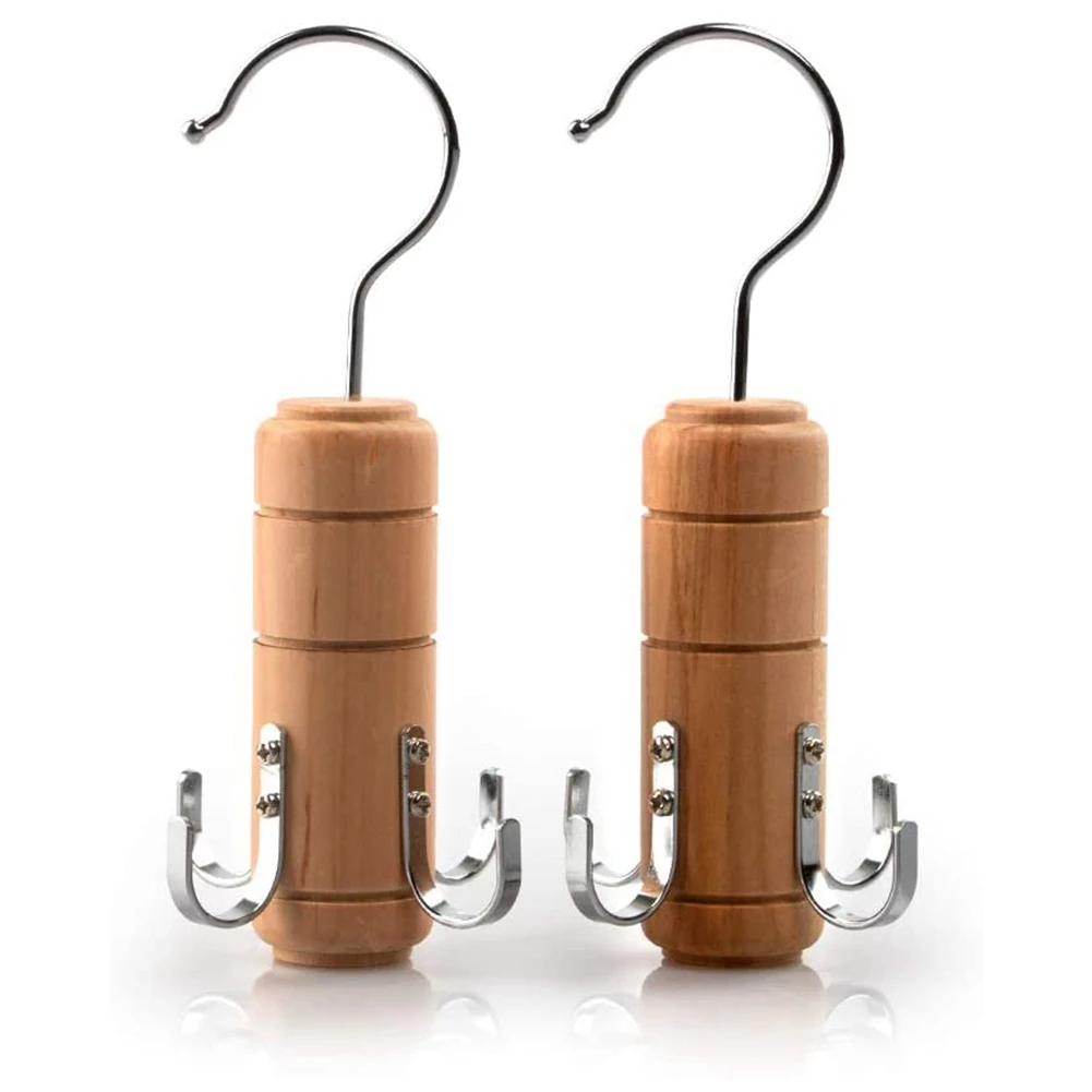 

2Pcs Wooden Belt Tie Rack Scarf Hanger for Closet ,for Belts Tie Scarves Tank Top and Jewelry 4 Hooks