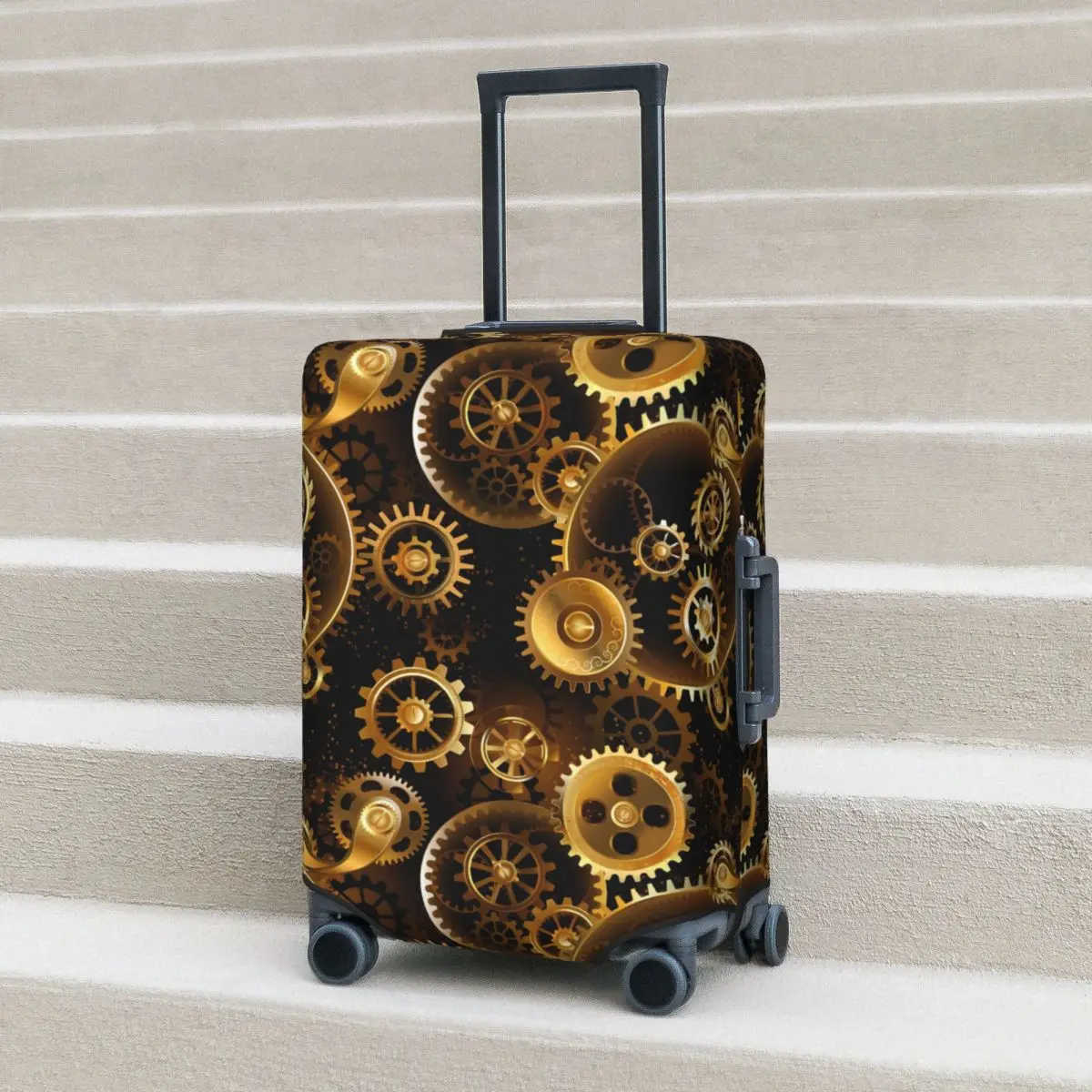 

Steampunk Print Suitcase Cover Vacation Brass Gears Fun Luggage Case Travel Protection