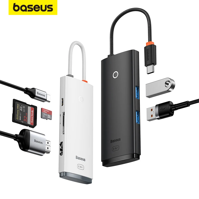 USB-концентратор Baseus с портом USB Type-C на HDMI-совместимый адаптер USB 3,0 6 в 1, док-станция типа C для MacBook Pro Air, USB-разветвитель типа C